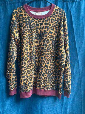 2021 HDYWT Leopard Print Oversized Crewneck Sweatshirt Maroon Trim Size L/XL